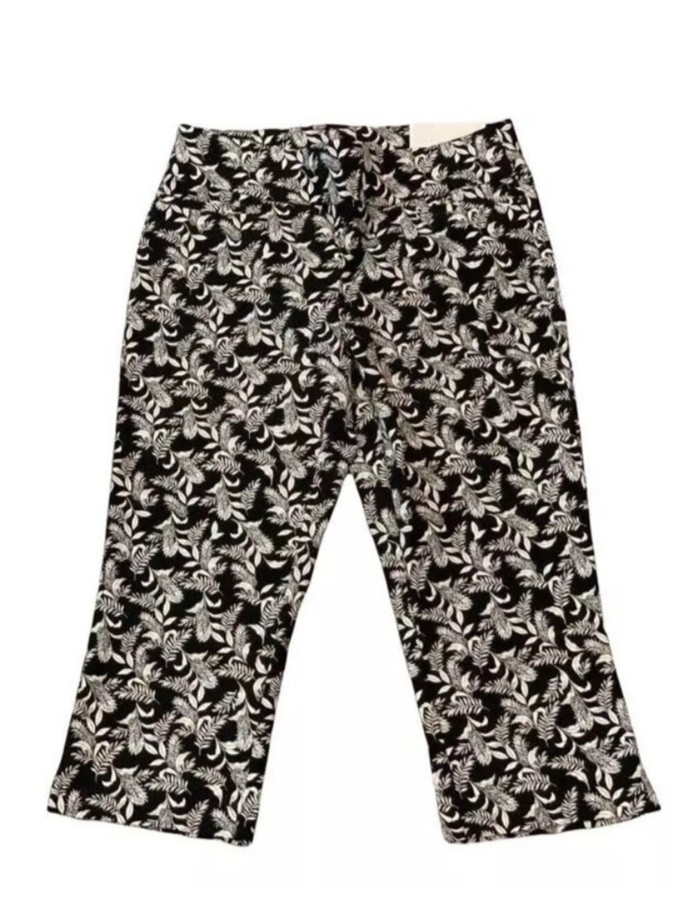 Christopher and Banks Crop Pants Womens 16W Avg Slimming Black Print Pull-On NEW